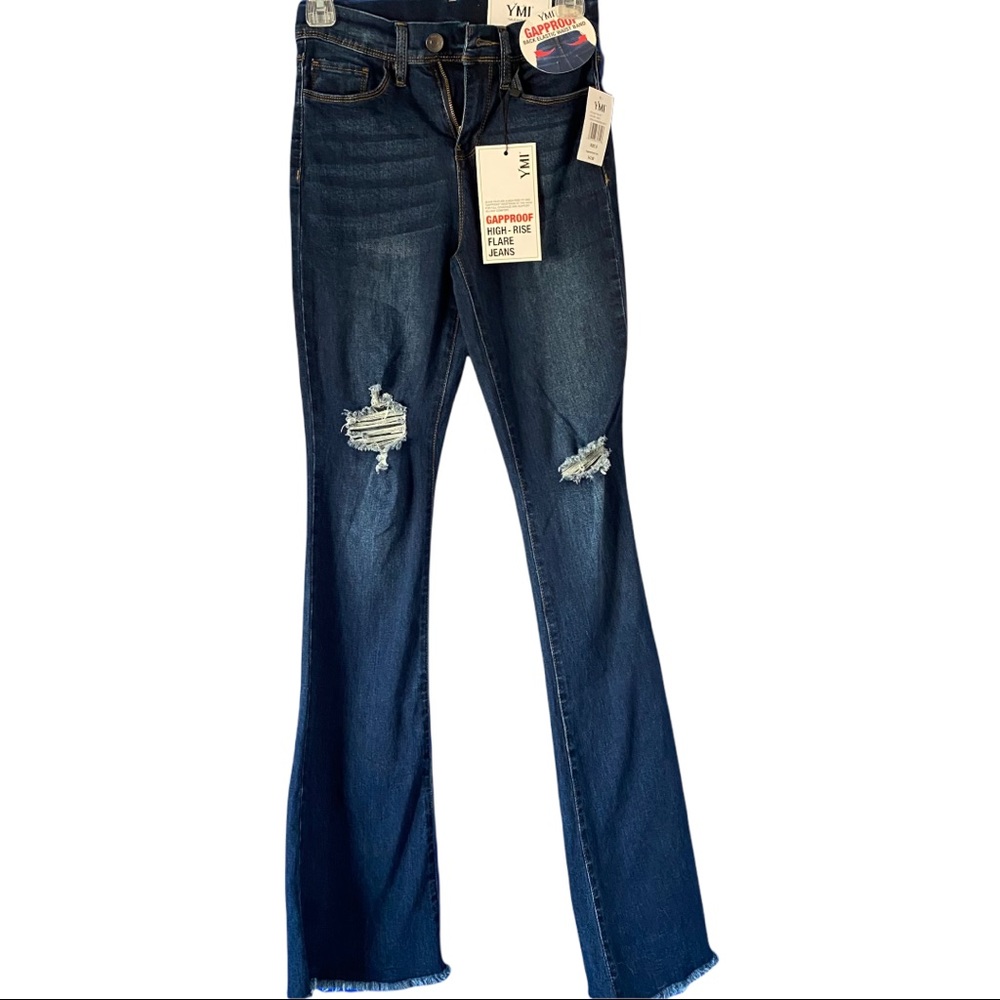 High Rise Ripped Flared Jeans